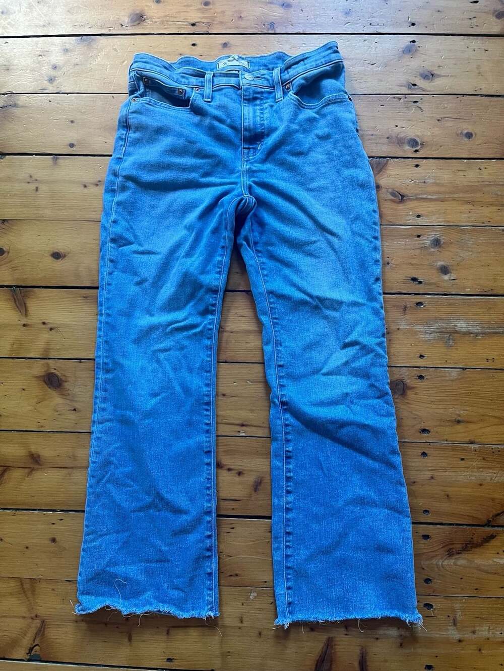 Madewell Flare Ankle Jeans Blue Denim Raw Hem Size 28